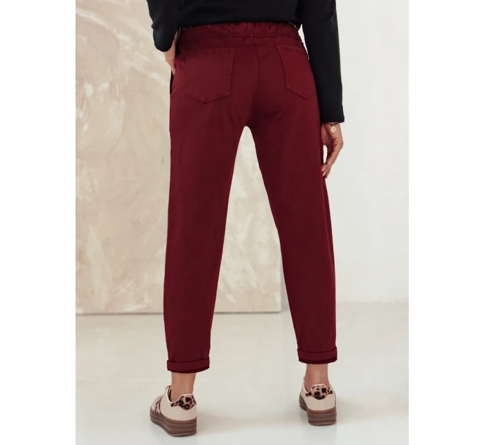 Dámské chinos kalhoty s páskem ELEGANTENO bordó FashionStreet UY2256