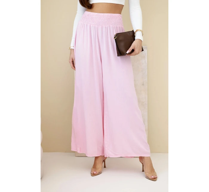 Dámské viskózové kalhoty s elastickým pasem světle růžové Dámské viskózové kalhoty s elastickým pasem světle růžové