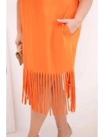 Dámské bavlněné šaty s výstřihem do V a třásněmi Plus Size oranžové Dámské bavlněné šaty s výstřihem do V a třásněmi Plus Size oranžové