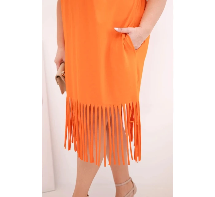 Dámské bavlněné šaty s výstřihem do V a třásněmi Plus Size oranžové Dámské bavlněné šaty s výstřihem do V a třásněmi Plus Size oranžové