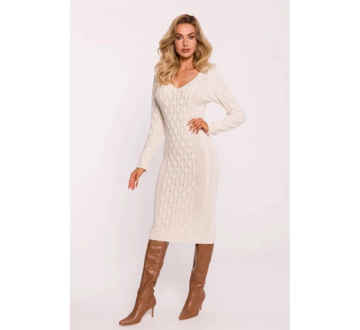 Dámské svetrové šaty M824 Světle béžová - MOE