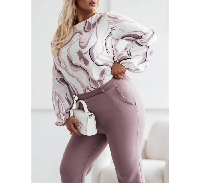 Elegantní dámské kalhoty plus size v barvě cappuccino (728)