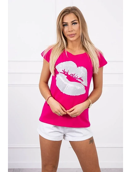 Halenka s potiskem rtů fuchsiová