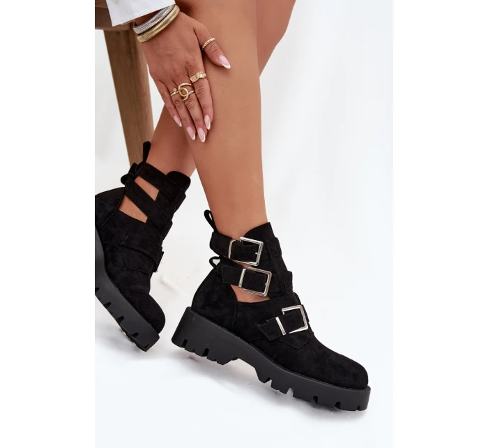 Dámské boty s pásky a stříbrnými sponami Černé Helisse Dámské boty s pásky a stříbrnými sponami Černé Helisse