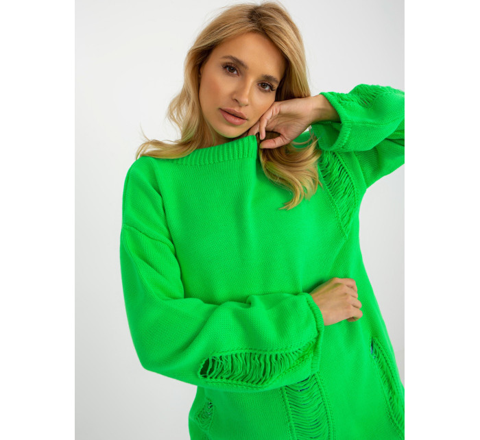 Fluo zelený oversize svetr s dírami a dlouhým rukávem