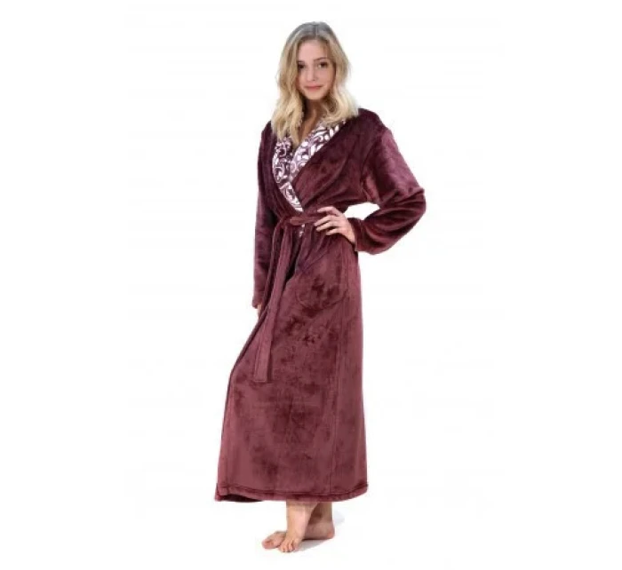 Dámský župan FLORA se šálovým límcem  vínová s bílou  model 21731088 - Vestis