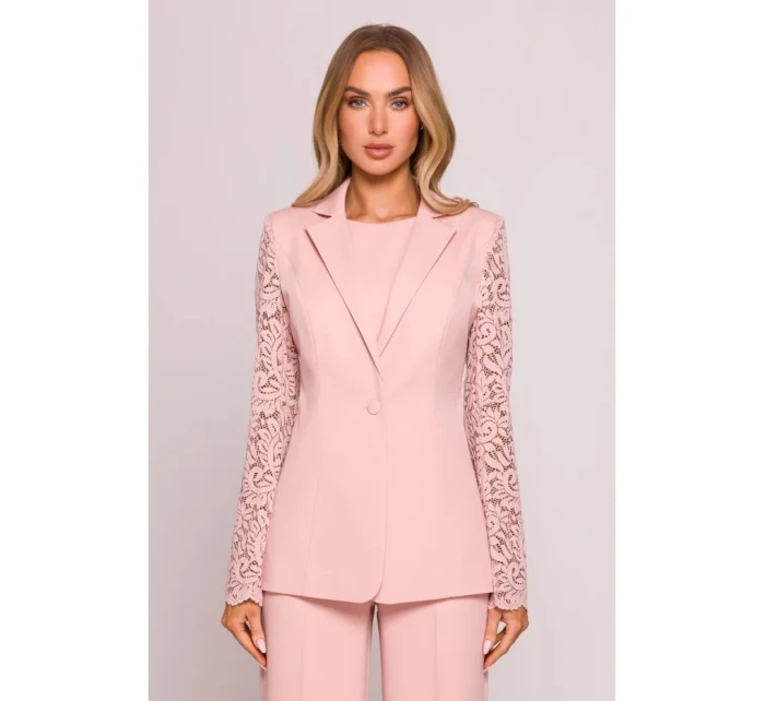 Dámské sako s krajkovými rukávy M865 Pudr růžová - MOE
