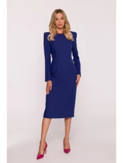 Dámské tužkové šaty s ozdobnými rameny model 21915155 modré - STYLOVE