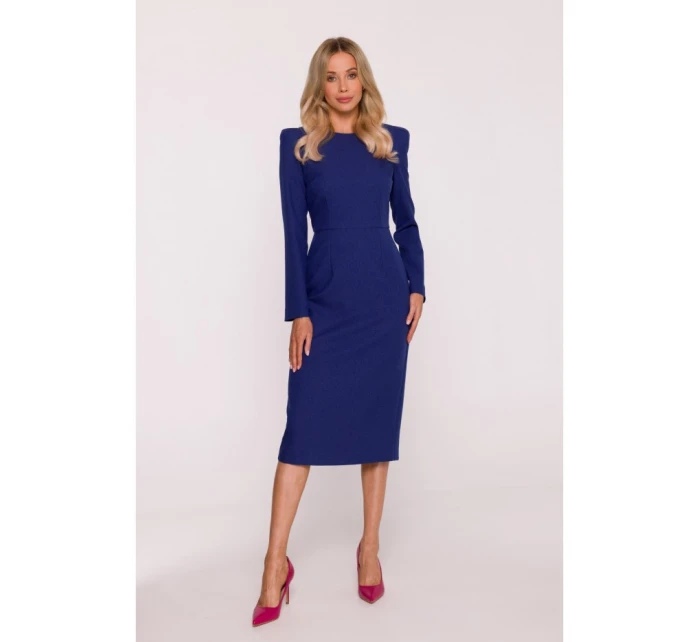 Dámské tužkové šaty s ozdobnými rameny model 21915155 modré - STYLOVE