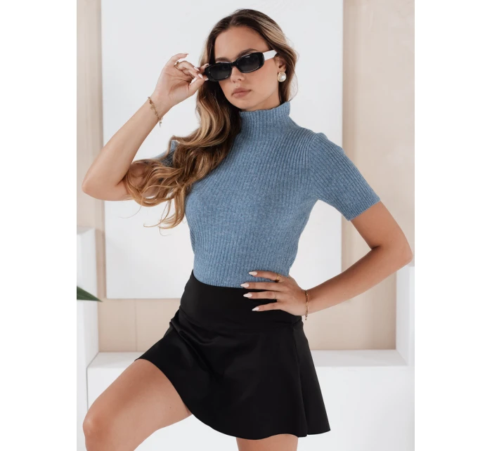 Dámský žebrovaný svetr s krátkým rukávem GIRLGLORY blue FashionStreet MY2555 Dámský žebrovaný svetr s krátkým rukávem GIRLGLORY blue FashionStreet MY2555