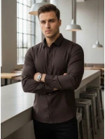 Pánská elegantní hladká tmavě hnědá košile SLIM FIT FashionStreet DX2682