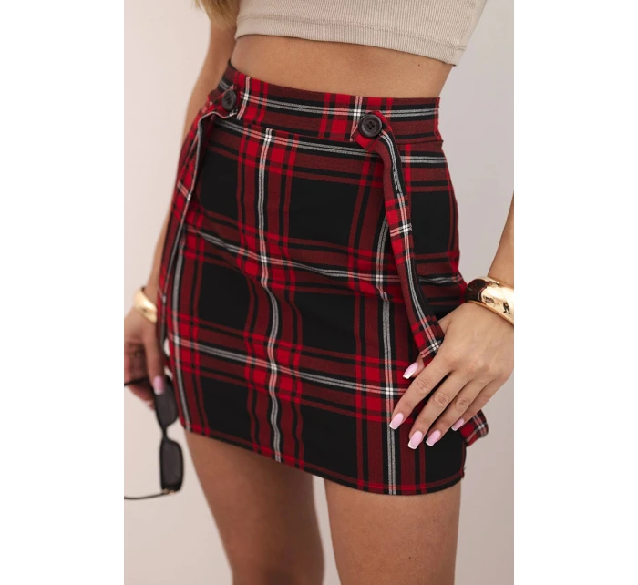 Dámská sukně na šle s knoflíky kostkovaná červená