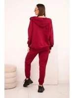 Dámská bavlněná souprava s kapucí a zipem bordová