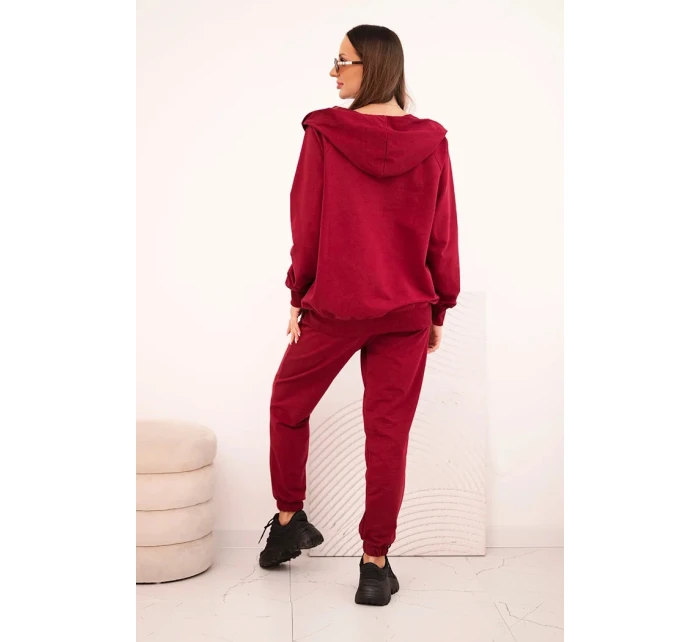 Dámská bavlněná souprava s kapucí a zipem bordová