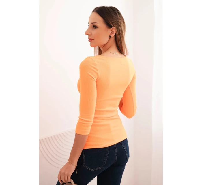 Dámská pruhovaná blůza s 3/4 rukávem a ozdobným nášivkem oranžová Dámská pruhovaná blůza s 3/4 rukávem a ozdobným nášivkem oranžová