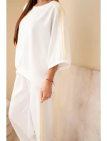 Dámský komplet z viskózy máslový se širokými nohavicemi a volnou blůzou bílý