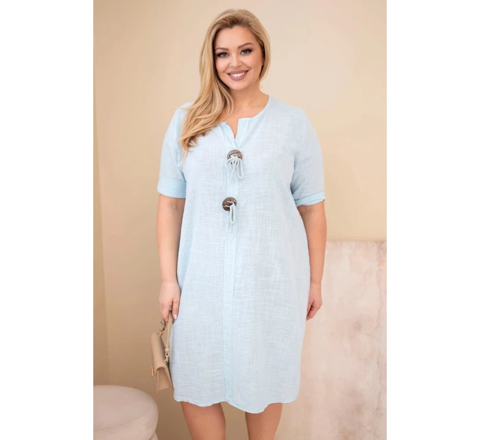 Dámské bavlněné šaty Plus Size s vázáním u výstřihu modré