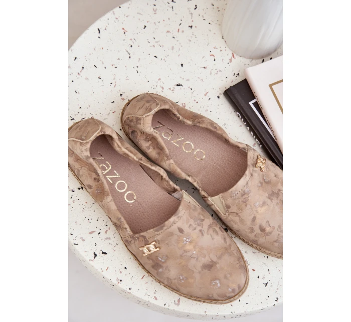Elegantní Velurové Espadrilky S Květinami Dámské Béžové Zazoo 10177