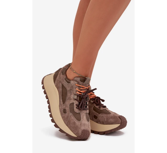 Kožené sneakersy na platformě dámské Big Star model 21705737 HIPOLY SYSTEM béžové - Big Star Shoes Kožené sneakersy na platformě dámské Big Star model 21705737 HIPOLY SYSTEM béžové - Big Star Shoes