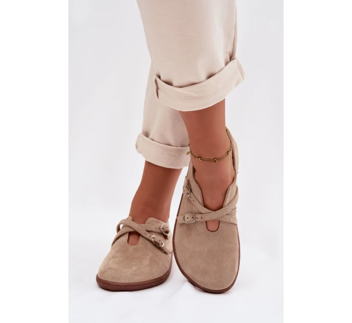 Kožené semišové polobotky Dámské s pásky béžové model 21937593 - Zazoo Kožené semišové polobotky Dámské s pásky béžové model 21937593 - Zazoo