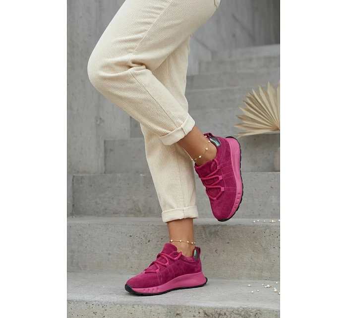 Kožené Semišové Dámské Tenisky Fuchsiová Bemela
