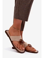 Dámské ploché žabky s ozdobou eko semiš béžové Selvessa