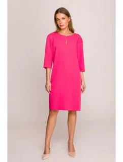Šaty uvolněného střihu s výstřihem s růžové model 20966121 - STYLOVE