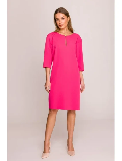 Šaty uvolněného střihu s výstřihem s růžové model 20966121 - STYLOVE Šaty uvolněného střihu s výstřihem s růžové model 20966121 - STYLOVE