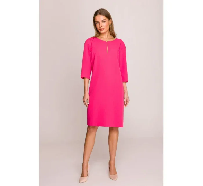 Šaty uvolněného střihu s výstřihem s růžové model 20966121 - STYLOVE Šaty uvolněného střihu s výstřihem s růžové model 20966121 - STYLOVE