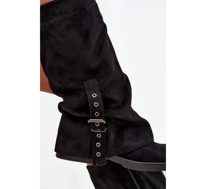 Dámské kozačky s řaseným svrškem a přezkou Ophelis – černé