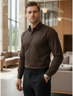 Pánská elegantní hladká tmavě hnědá košile SLIM FIT FashionStreet DX2679 Pánská elegantní hladká tmavě hnědá košile SLIM FIT FashionStreet DX2679