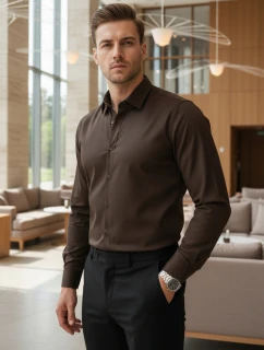 Pánská elegantní hladká tmavě hnědá košile SLIM FIT FashionStreet DX2679