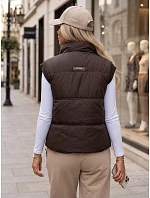 Dámská prošívaná vesta s límcem, hnědá, FashionStreet TY5969 Dámská prošívaná vesta s límcem, hnědá, FashionStreet TY5969