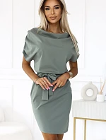 240-4 ROXI šaty s asymetrickou sukní a páskem - barva OLIVE