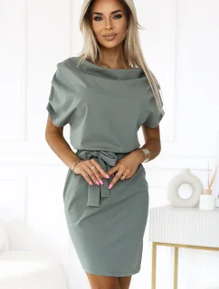 240-4 ROXI šaty s asymetrickou sukní a páskem - barva OLIVE