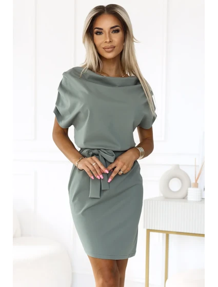 240-4 ROXI šaty s asymetrickou sukní a páskem - barva OLIVE 240-4 ROXI šaty s asymetrickou sukní a páskem - barva OLIVE