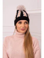 Dámská čepice s bambulí Rozalia K323 béžová+černá