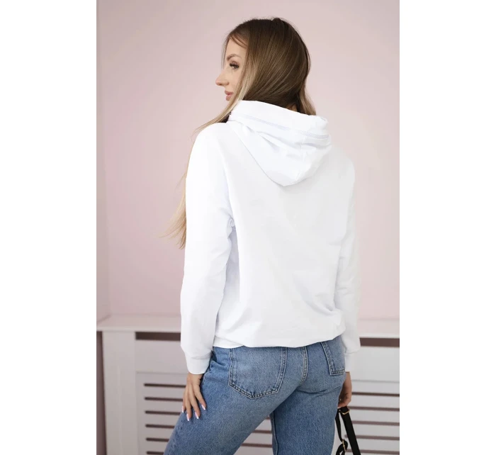 Dámská mikina se zapínáním na zip na kapuci bílý
