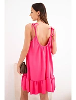 Dámské viskózové šaty na ramínka s volánkem a vázáním růžové