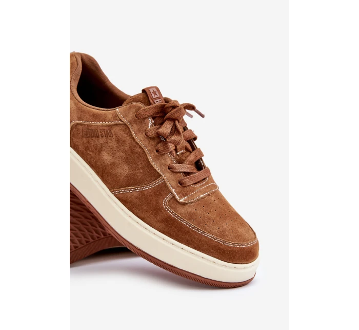 Pánské sneakersy na platformě z broušené kůže Big Star OO174014 hnědé Pánské sneakersy na platformě z broušené kůže Big Star OO174014 hnědé