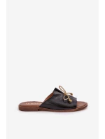 Kožené Ploché Elegantní Pantofle S Mašlí Lewski model 21684473 Černé - Boto Kožené Ploché Elegantní Pantofle S Mašlí Lewski model 21684473 Černé - Boto