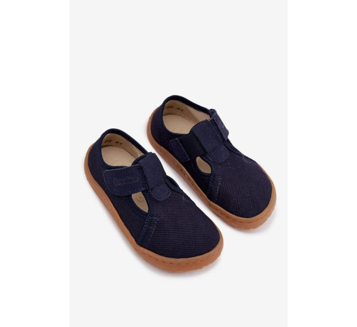 Dětské pantofle na suchý zip Barefoot Froddo Cannvas G1700439 tmavě modré