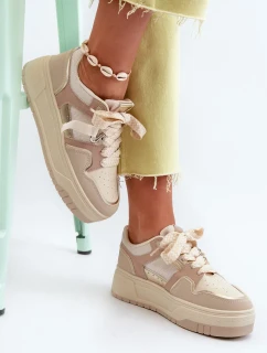 Dámské tenisky na platformě vyrobené z eko kůže, béžová moun