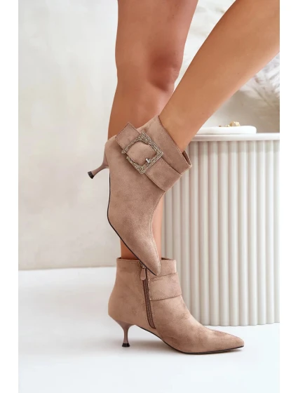 Dámské Kotníkové Boty Na Jehlovém Podpatku S Ozdobnou Přezkou Béžové Nirilis Dámské Kotníkové Boty Na Jehlovém Podpatku S Ozdobnou Přezkou Béžové Nirilis