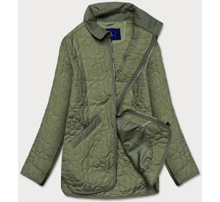 Tenká zelená dámská bunda s ozdobným prošíváním (JIN226) Tenká zelená dámská bunda s ozdobným prošíváním (JIN226)