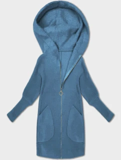 modrá bunda přehoz přes oblečení typu alpaka s kapucí model 21479154 - MADE IN ITALY