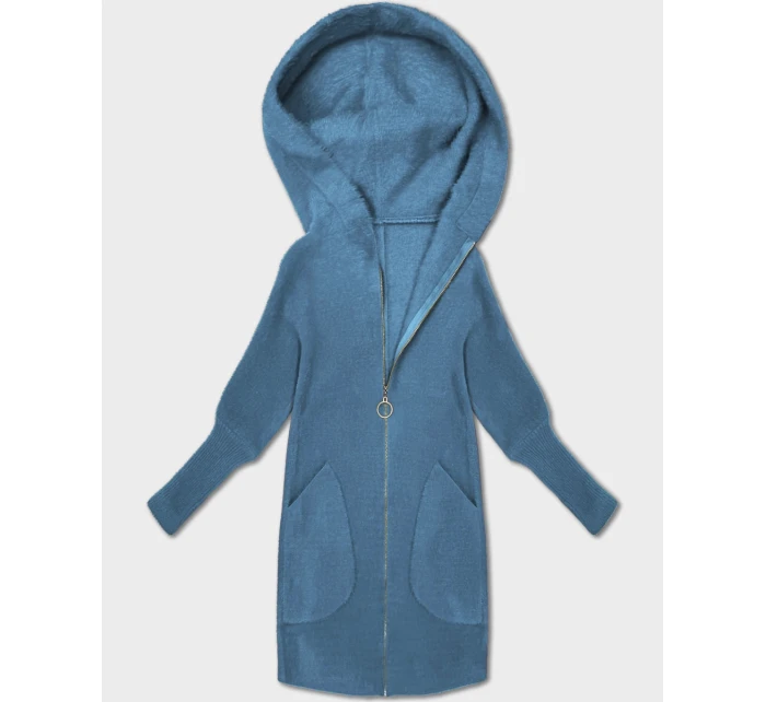 modrá bunda přehoz přes oblečení typu alpaka s kapucí model 21479154 - MADE IN ITALY