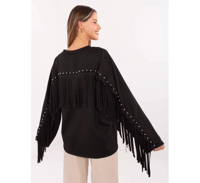 Černá volná dámská mikina s třásněmi model 21818065 - Factory Price