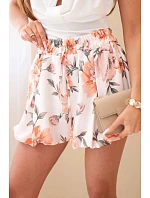 Dámské viskózové šortky s květinovým vzorem a vázáním v pase oranžové