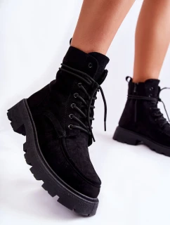 Dámské semišové kozačky zavazované Černá model 21593395 - Boto